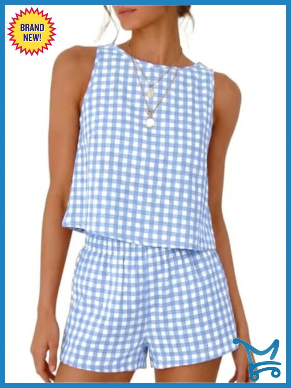 Womens Two Piece Sets Gingham Tank Tops Plaid Shorts Pajama Sets Summer Beach